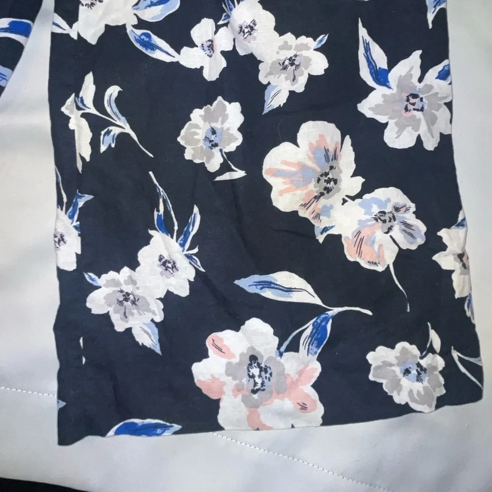 Banana Republic Jumper Wide Leg Linen Floral Cropped w Pockets Navy Size 0